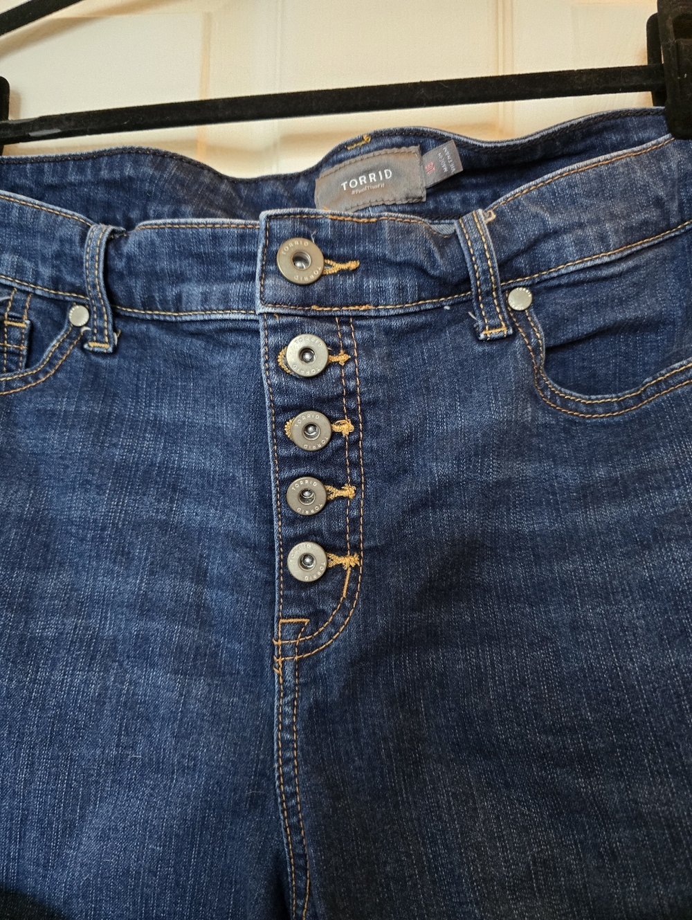 Torrid Dark Blue Button-Front Cuffed Denim Shorts - Size 16 - Picture 2 of 7